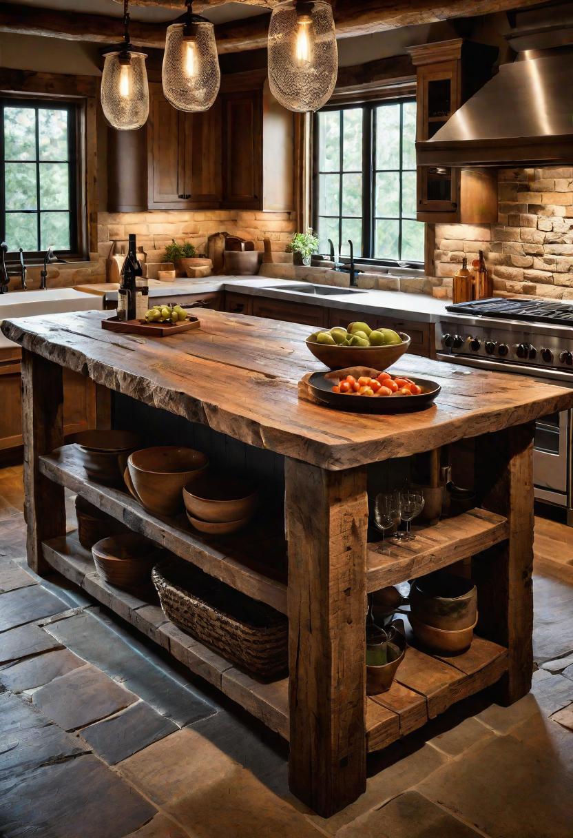 26 Genius Kitchen Island Ideen: Stil und Funktionalität 12 5. rustikales Holz & Stone Island-1