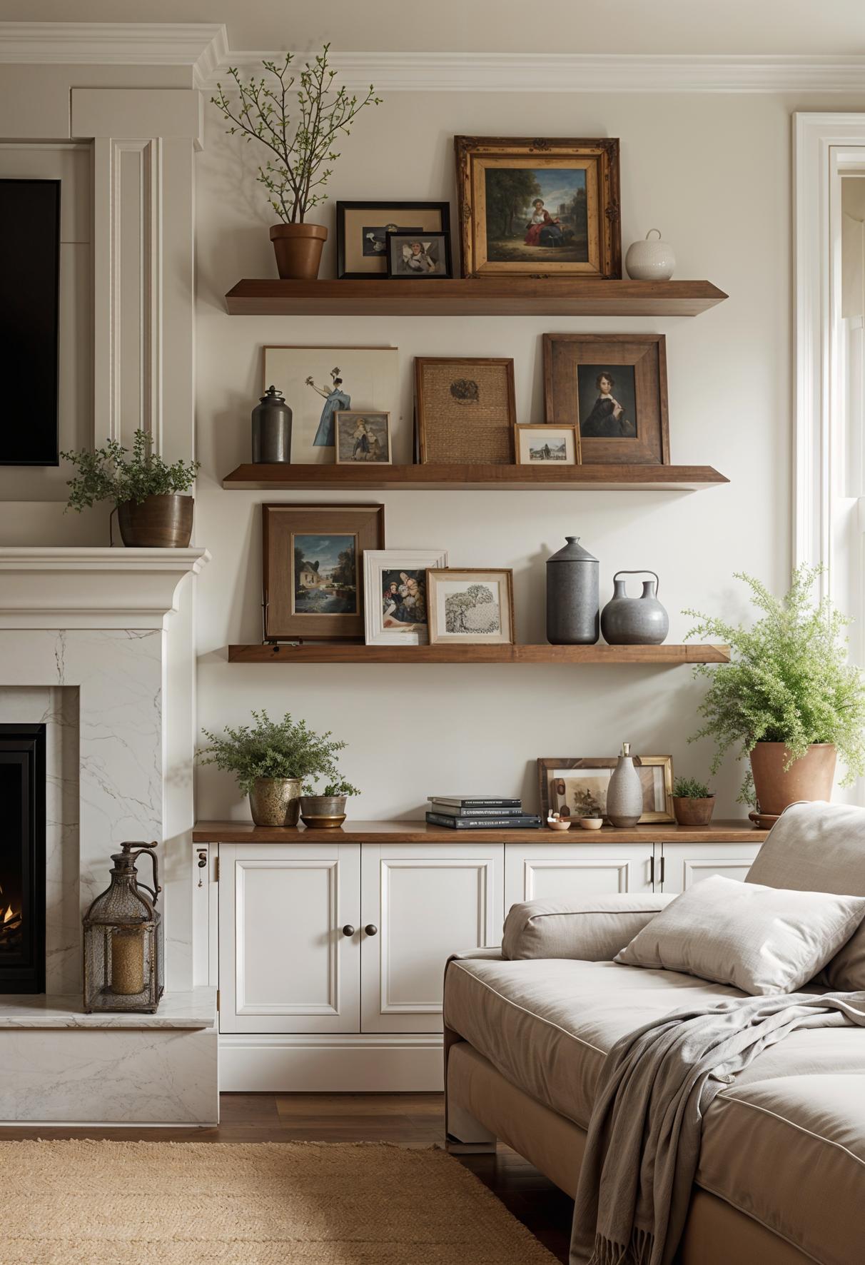 20 breathtaking living room wall decoration ideas 55 15. Rustic wooden wall shelf Inspiration-2
