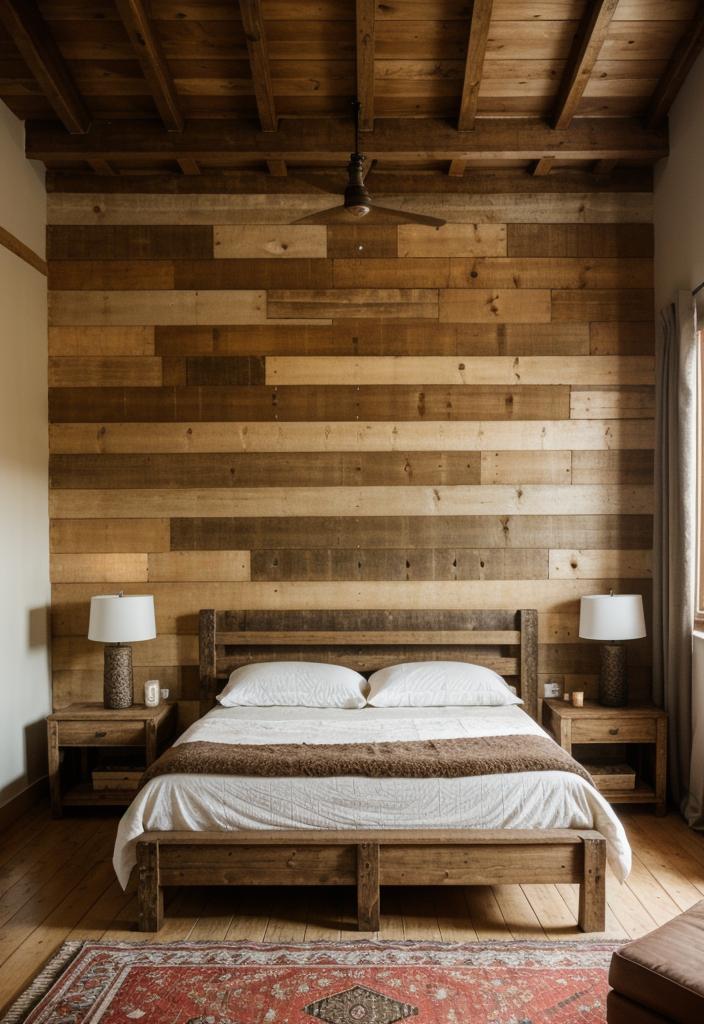 36 Earthy Bedroom Ideas for a Serene Space 7 3. Rustic Wooden Headboard Ideas-0