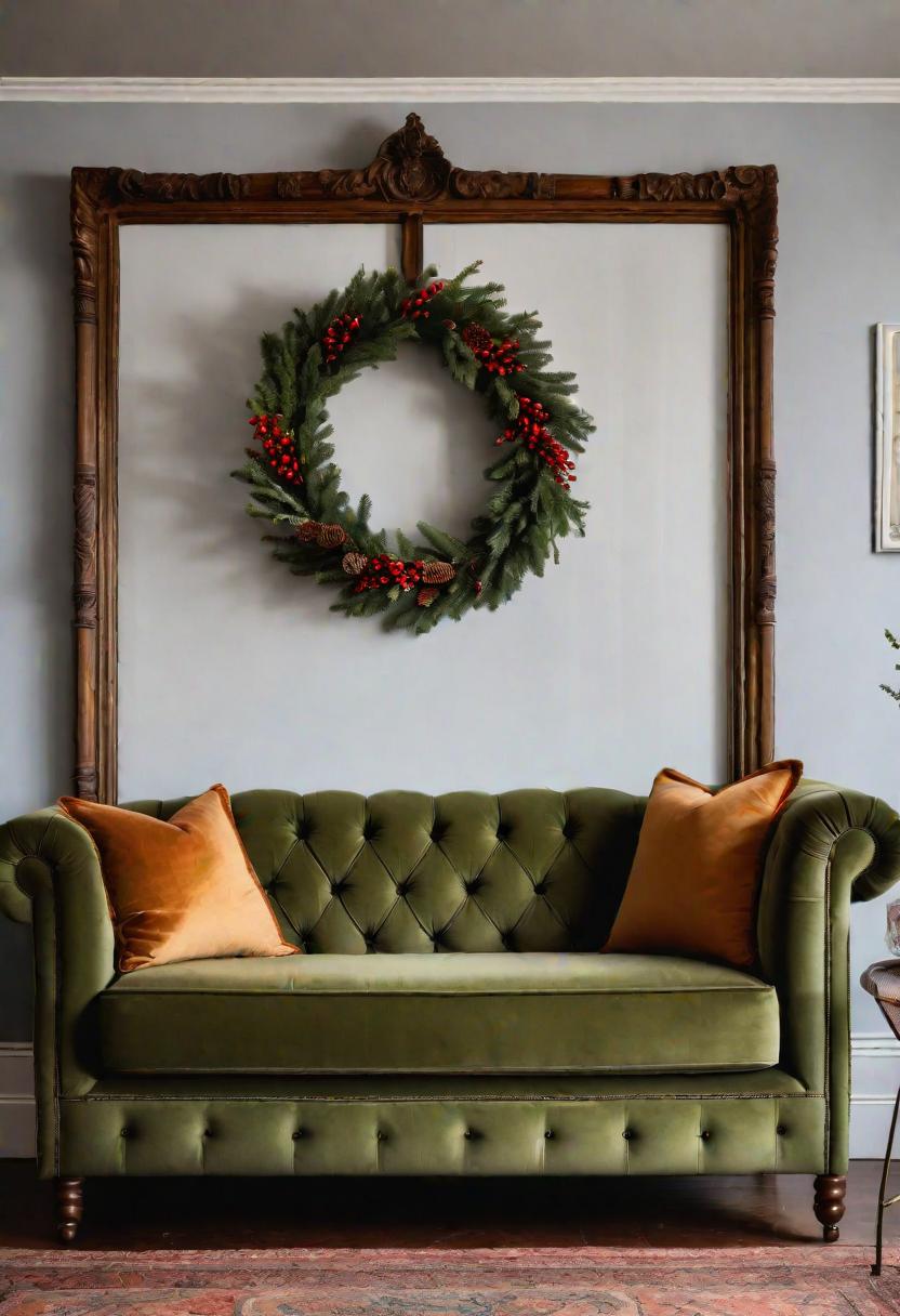 29 Kreativ über den Couch Decor -Ideen, um Ihr Wohnzimmer zu verwandeln 10 8. rustikaler Kranzdekoration IDEA-0