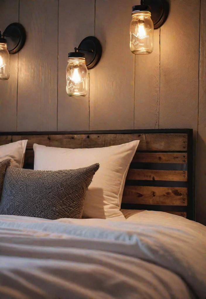 38 Genius Farmhouse Bedroom Ideas 5 3. Rustic lighting with mason jars-0