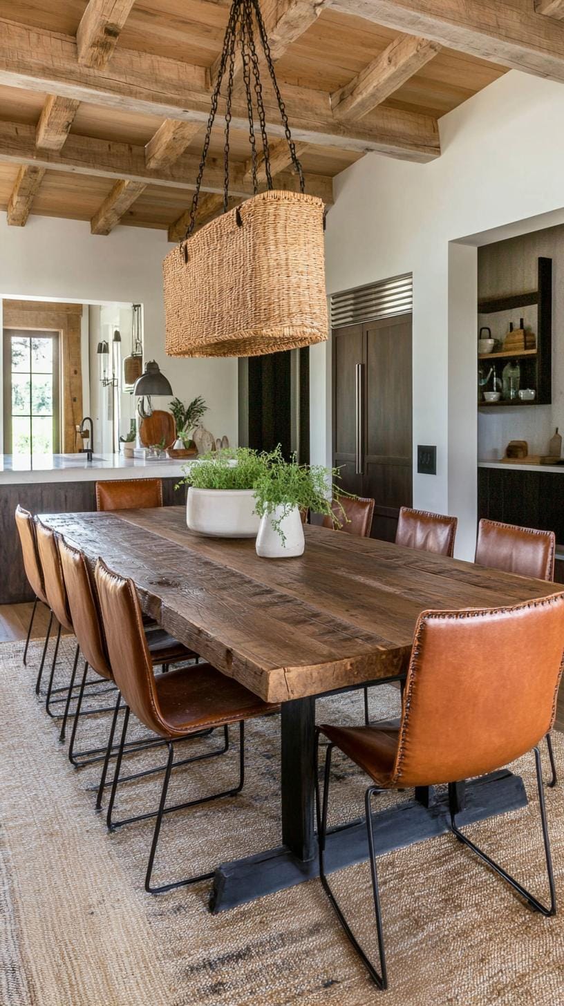 21 Cozy organic modern living room ideas for copying 46 15. Rustic tables paired with leather or fabric accommodation 1