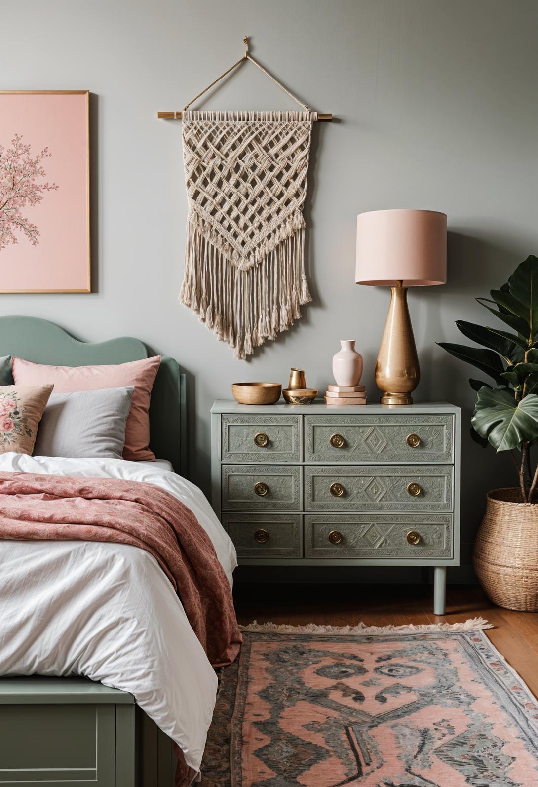 31 Chic Sage Green and Pink Bedroom Inspirations 16 8. Sage Dresser with Pink Knobs-1