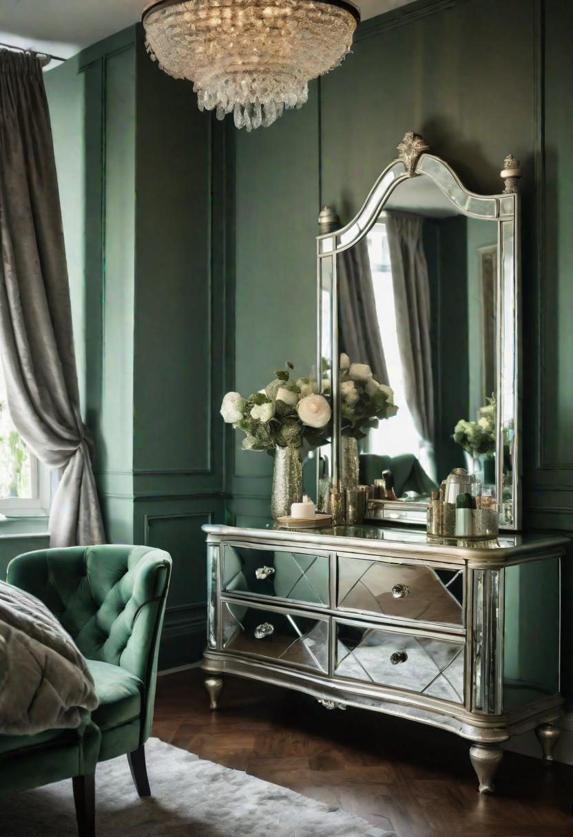 39 Sage Green Farmhouse Bedroom Ideas: Trendy Rustic Chic 53 34. Sage Green Hollywood Glam Bedroom-0