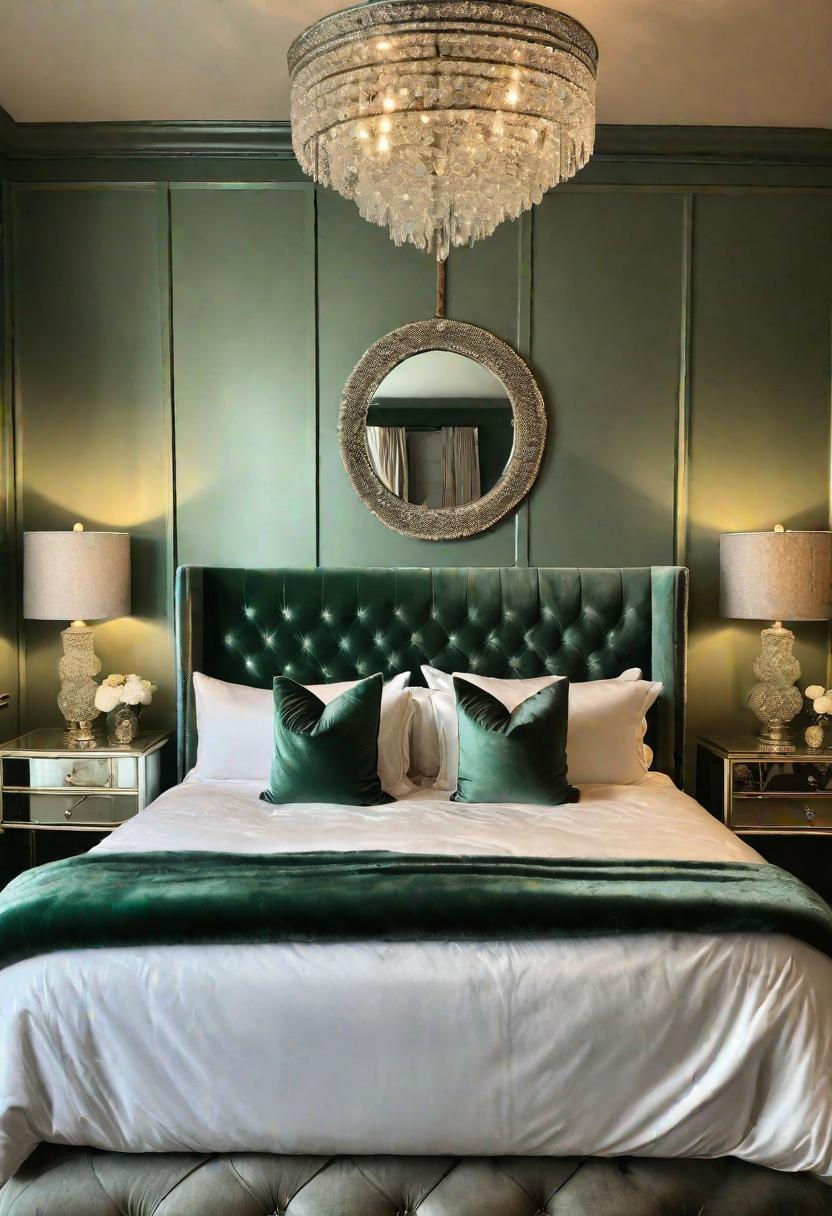 39 Sage Green Farmhouse Bedroom Ideas: Trendy Rustic Chic 54 34. Sage Green Hollywood Glam Bedroom-1