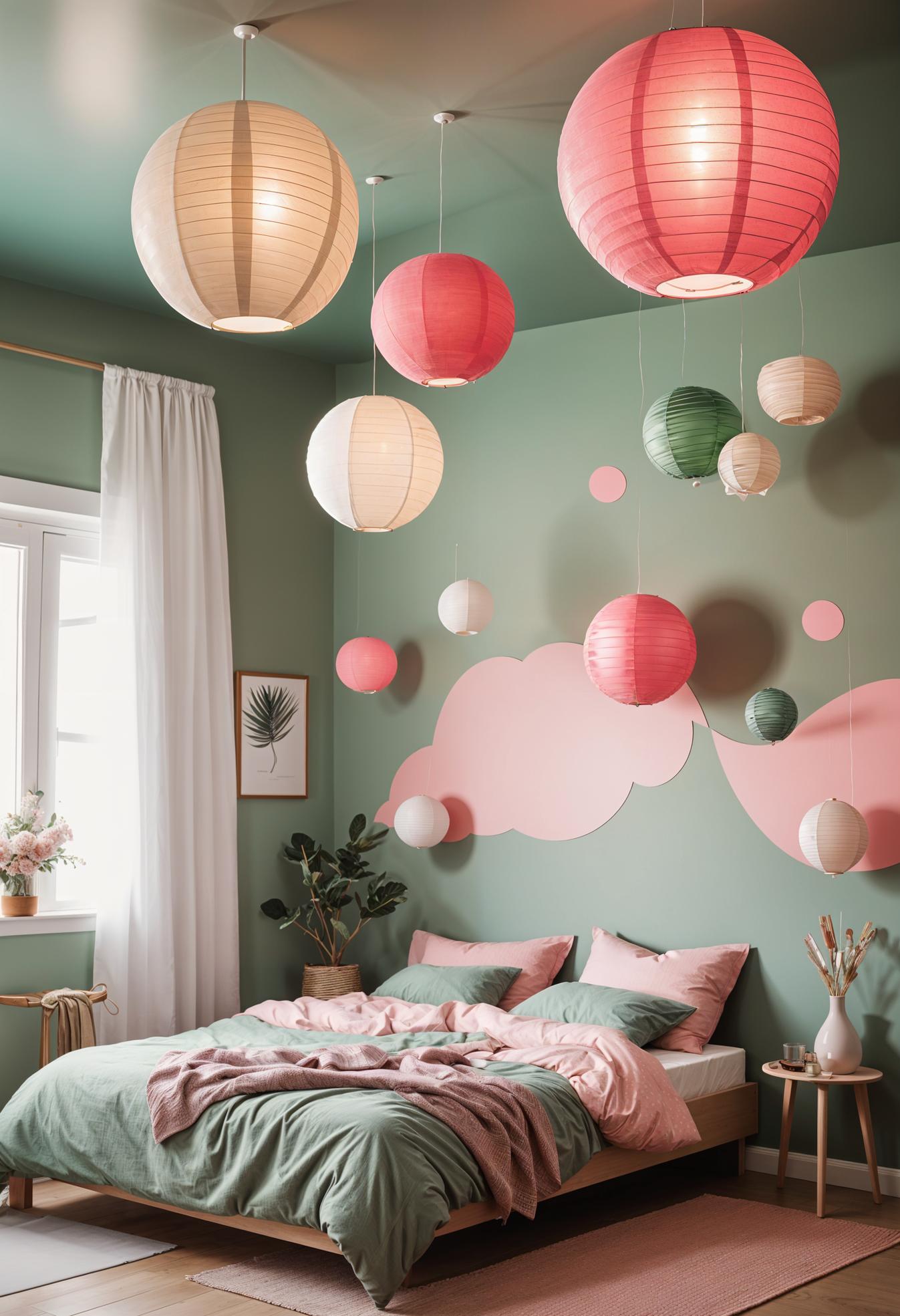 31 Chic Sage Green and Pink Bedroom Inspirations 47 30. Sage Pink Lantern Cluster DIY-0