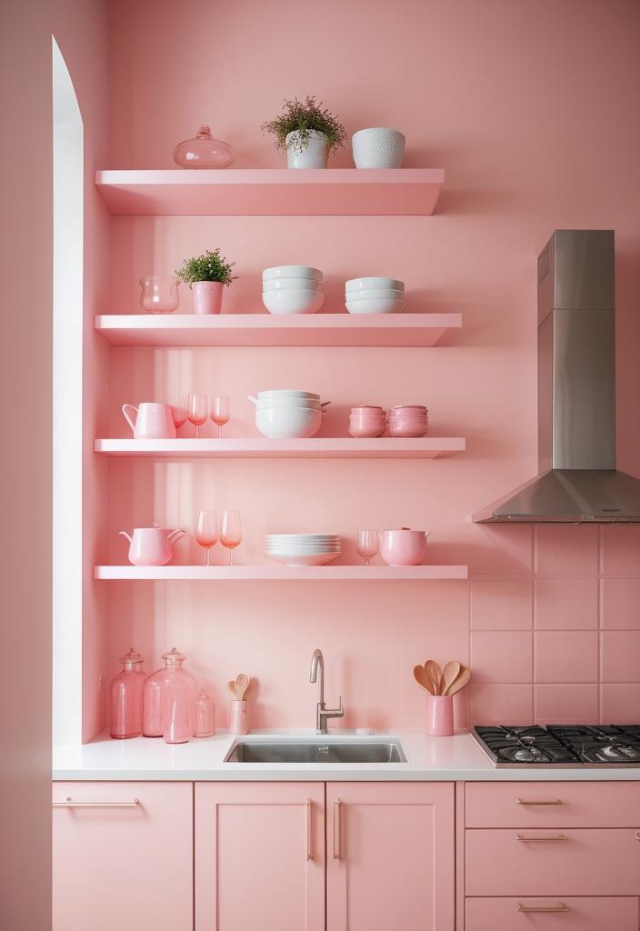 35 Charming Pink Kitchen Ideas: a Feminine Flair in Your Cooking Space 10 8. Salmon Pink Glassware Collection-0