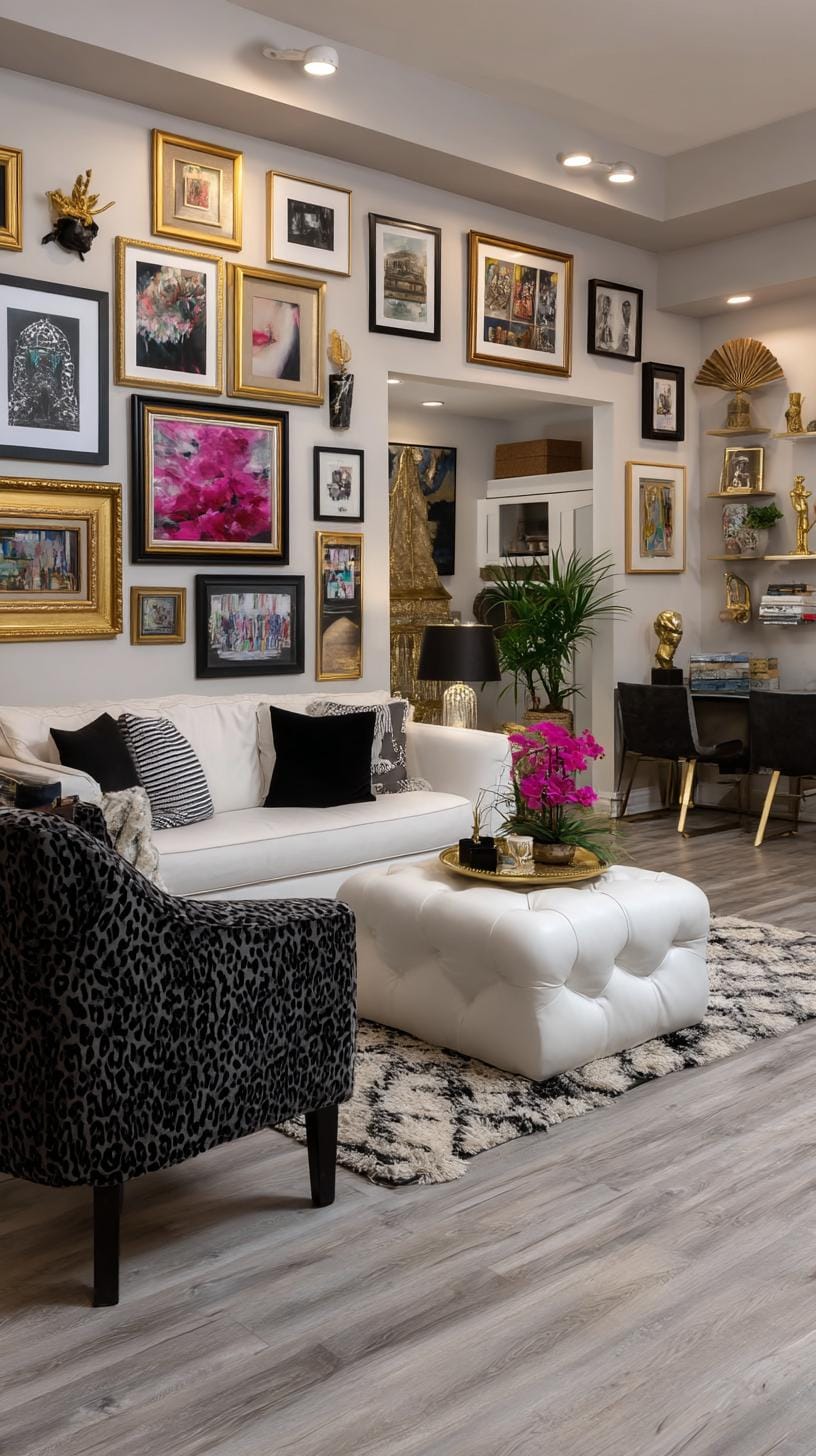 37 Gallery Wall Decor Ideas: Layouts And Styles to Elevate Any Room 36 11. Salon style maximalism where the entire wall is covered with layered artworks-3