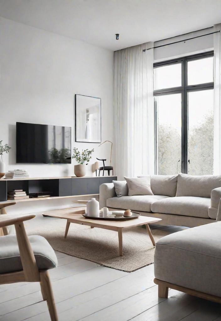 27 faszinierende Wohnzimmerdekorationsideen für 2024 3 1. Scandi Minimal Wohnzimmer-0