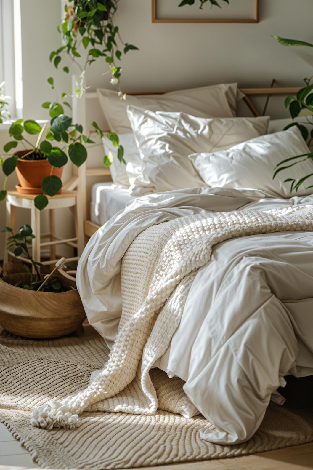 29 wunderschöne neutrale Boho -Schlafzimmer: verträumte und entspannende Räume 11 4. Skandinavische Boho-Fusion: sauber, neutral, grün-1