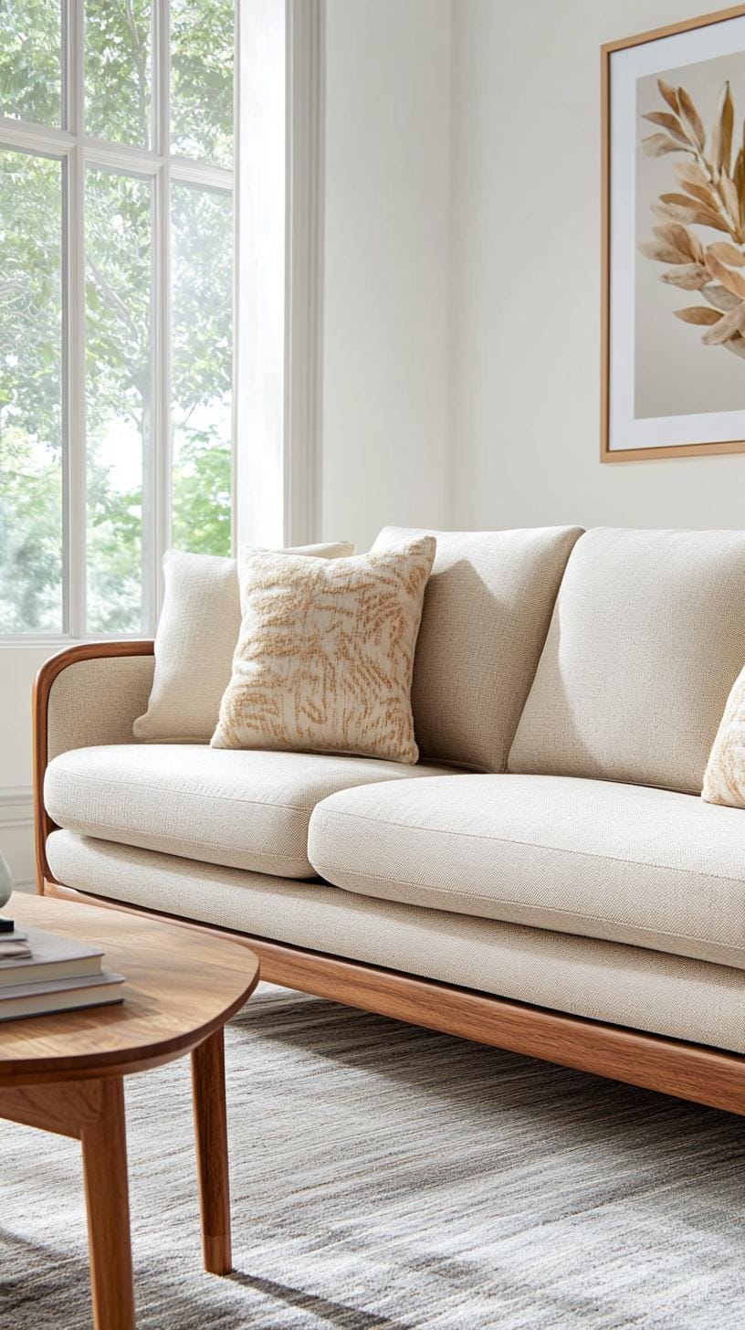 21 Cozy organic modern living room ideas for copying 27 8. Scandinavian inspired Sofas paired with organic wood frame 2