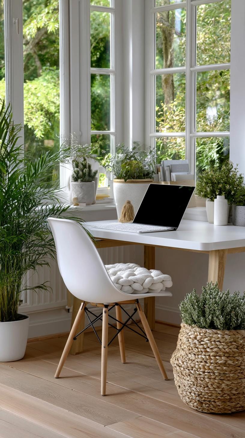 21 clever small office ideas for home and work areas 10 3. Scandinavian inspired white work area with natural light-0