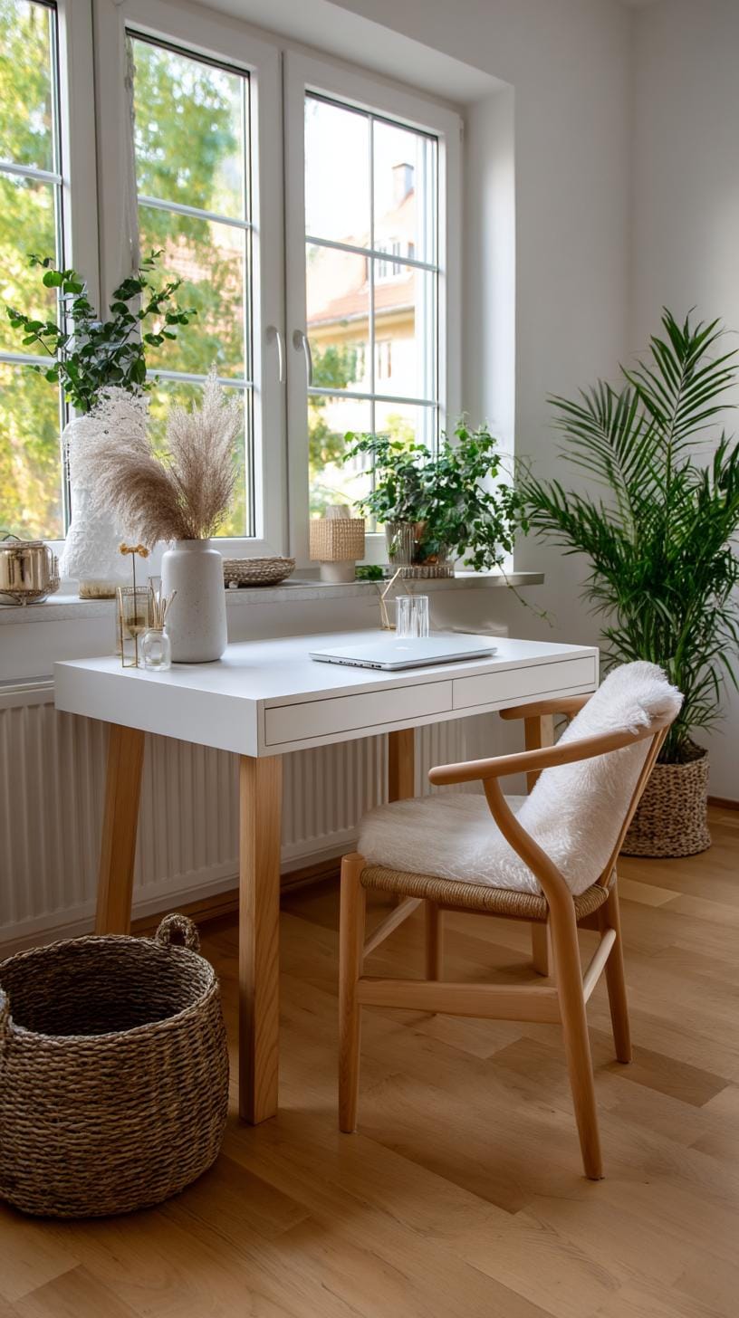 21 clever small office ideas for home and work areas 11 3. Scandinavian inspired white work area with natural light-1