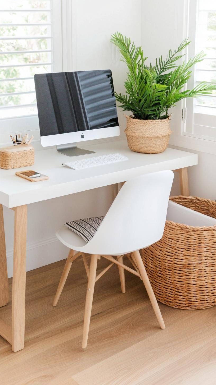 21 clever small office ideas for home and work areas 12 3. Scandinavian inspired white work area with natural light-2
