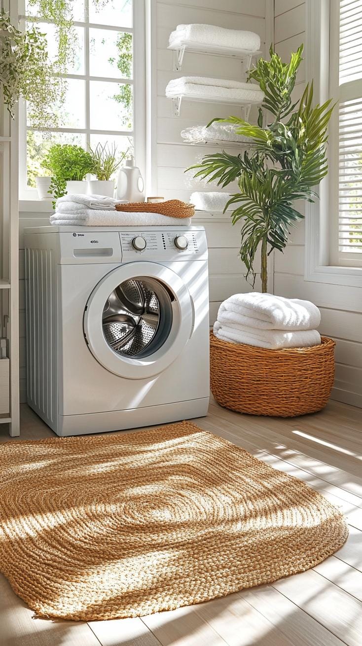 20 Genius Tiny laundry kitchen ideas: organization & stacked design 32 12. Scandinavian beige and white with wood accents-1