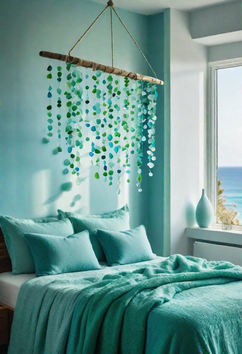 43 Relaxing Coastal Bedrooms for Breezy Retreats 11 9. Sea Glass Mobile Decor Idea-0