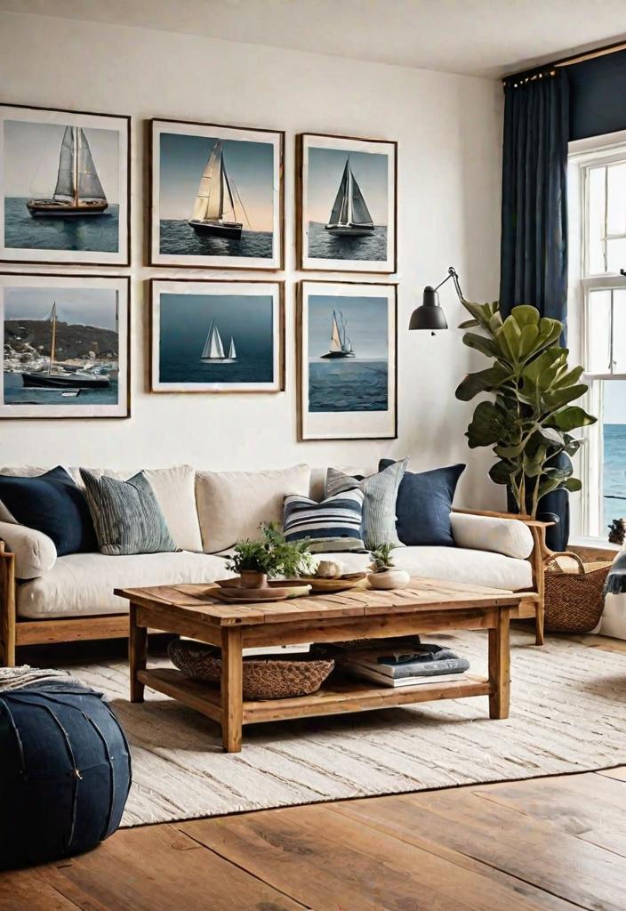 43 Inspiring Coastal Living Room Ideas 4 2. Sea-inspired gallery wall ideas-0