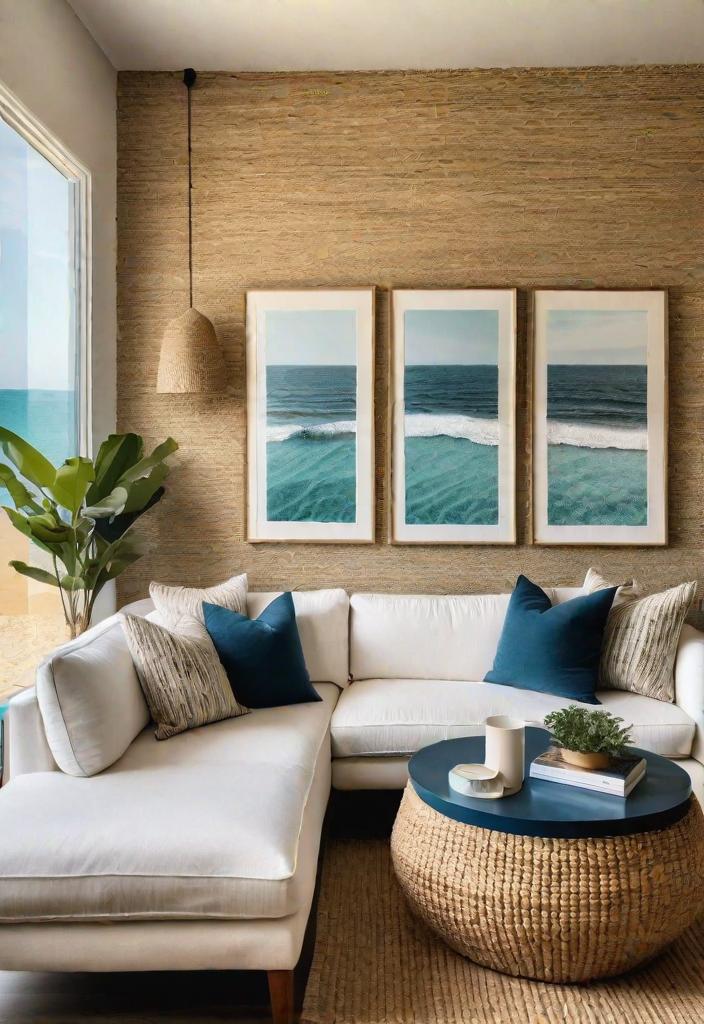 43 Inspiring Coastal Living Room Ideas 13 11. Seagrass Wallpaper for Coastal Living-0