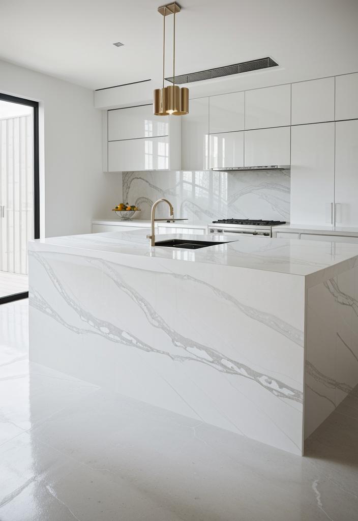 39 Cutting-Edge Modern Kitchen Design Ideas: Contemporary Style 5 3. Seamless Waterfall Countertops in Kitchens-0