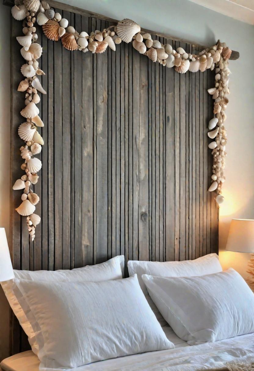43 Relaxing Coastal Bedrooms for Breezy Retreats 5 3. Seashell Garland Headboard Decor-0
