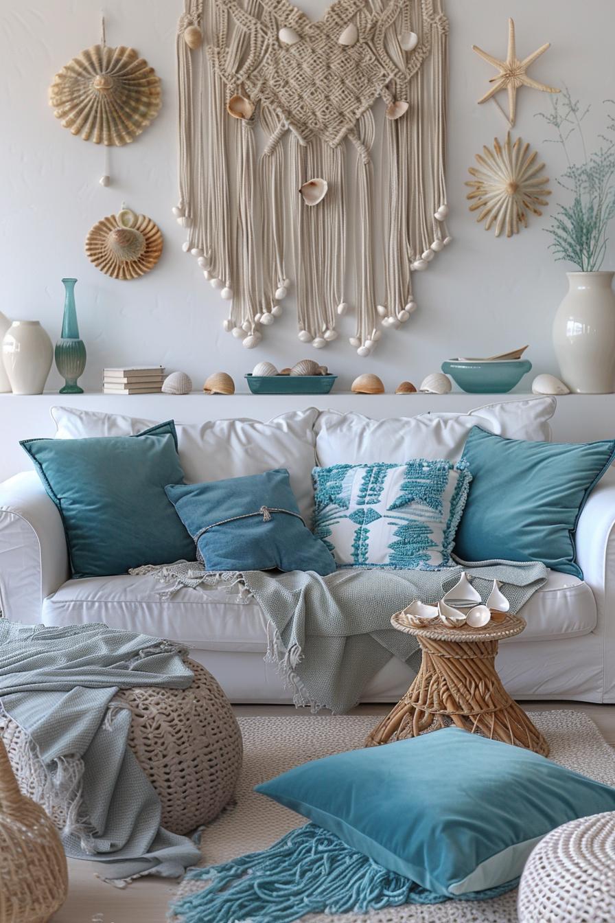 15 breathtaking Boho Coastal living room ideas for a beach house 6 2. Seahell Makramé Wall Decoration Ideen-0