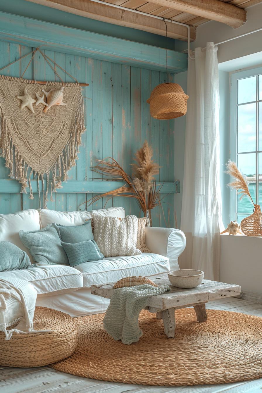 15 breathtaking Boho Coastal living room ideas for a beach house 7 2. Seahell Makramé Wall Decoration Ideen-1