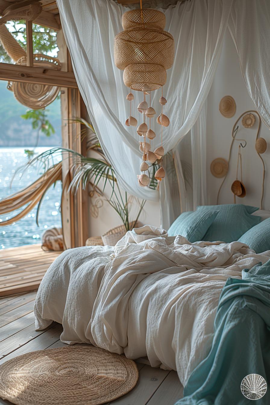 23 Trendy Boho Coastal Bedroom Ideas that you will love 47 16. Mussel wind chime window decor