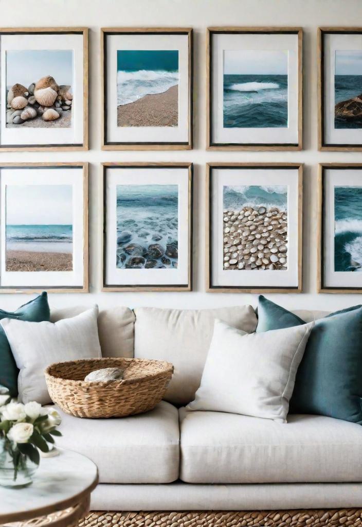 43 Inspiring Coastal Living Room Ideas 23 21. Seashell picture frames-0