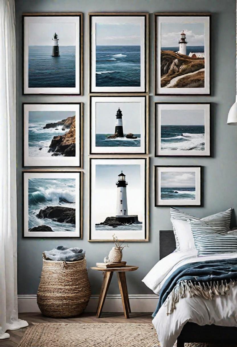 43 Relaxing Coastal Bedrooms for Breezy Retreats 6 4. Seaside Art Gallery Wall-0