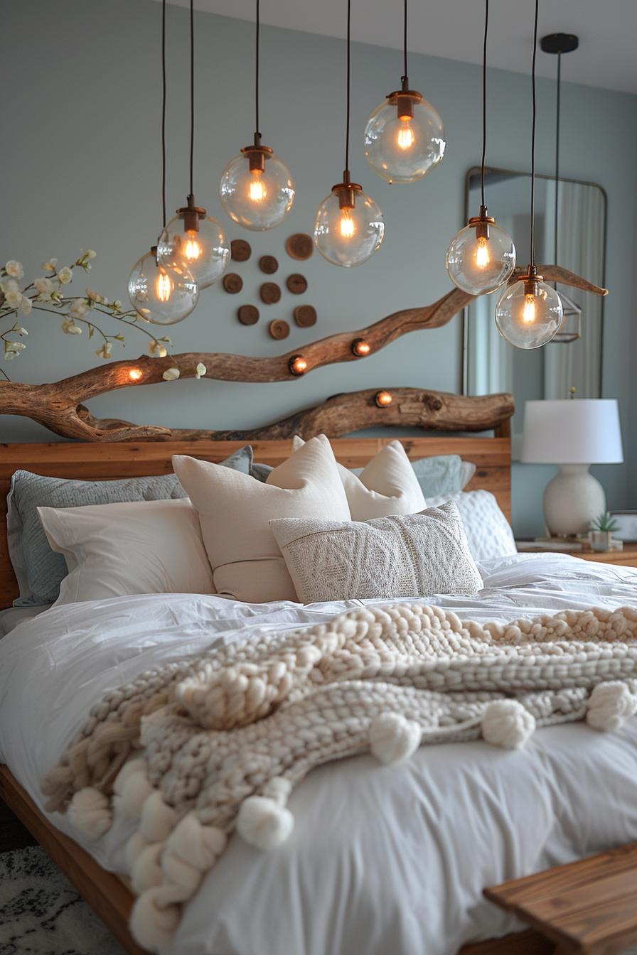 15 aesthetic coastal bedroom ideas for a dreamy retreat 3 1. Seaside Driftwood Headboard Styling-0