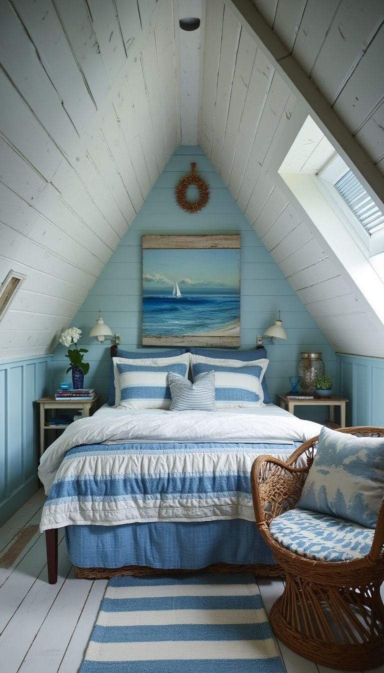 20 super cozy small roof tree bedroom ideas today 44 to explore 44 14. See Retreat with nautical stripes, Driftwood Decor and Ocean Blue Tones-2