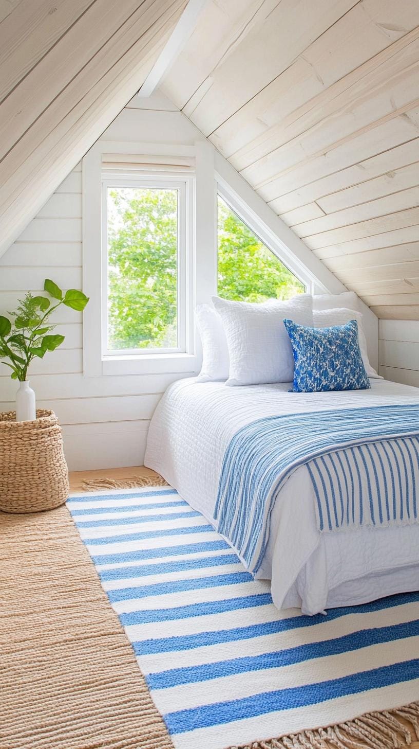 20 super cozy small roof tree bedroom ideas today 45 to explore 45 14. See Retreat with nautical stripes, Driftwood Decor and Ocean Blue Tones-3