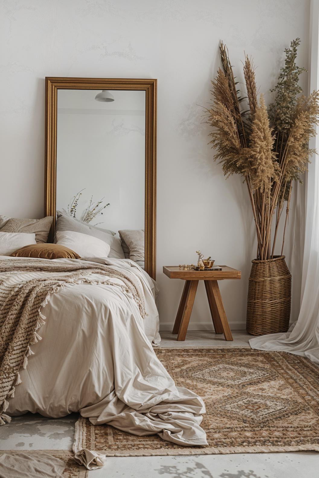 29 wunderschöne neutrale Boho -Schlafzimmer: verträumte und entspannende Räume 20 9. Serene Boho Schlafzimmer Ideen-1