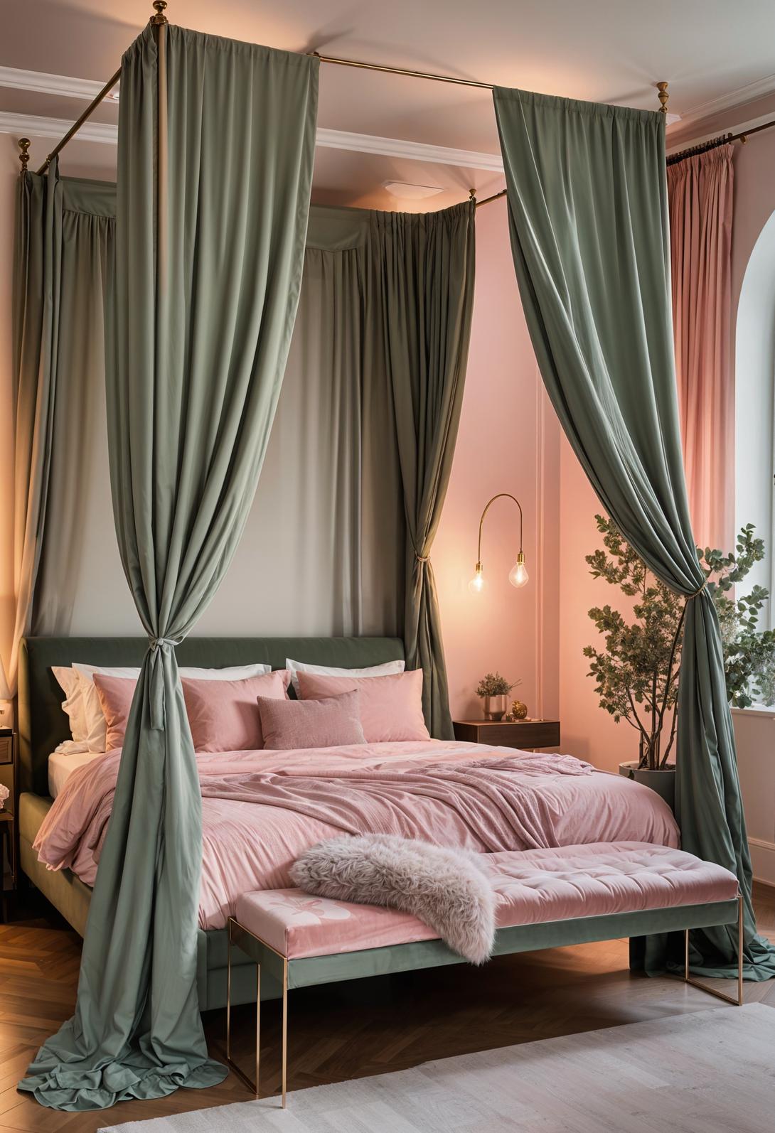 31 Chic Sage Green and Pink Bedroom Inspirations 27 17. Serene Canopy Bed Color Pairing-0