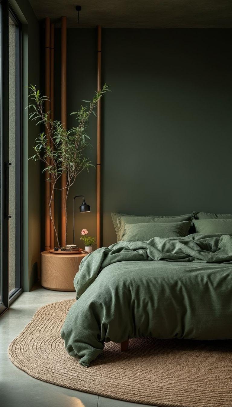 20 moody green bedroom ideas for a cozy retreat 22 7. Serene Zen: Muddy Greens with bamboo elements and minimal furniture for rest-0 mix