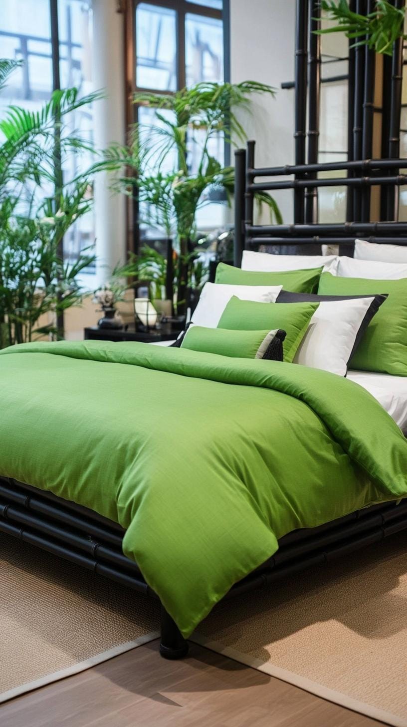 20 elegant black and green bedroom ideas that you have to see 33 11. Serenity Suite: Use black bamboo furniture with Jade Green Lehett