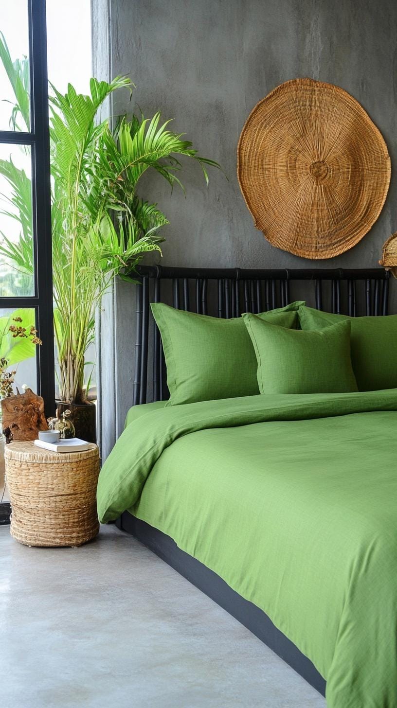20 elegant black and green bedroom ideas that you have to see 34 11. Serenity Suite: Use black bamboo furniture with a jade green bed linen to calm energy-1