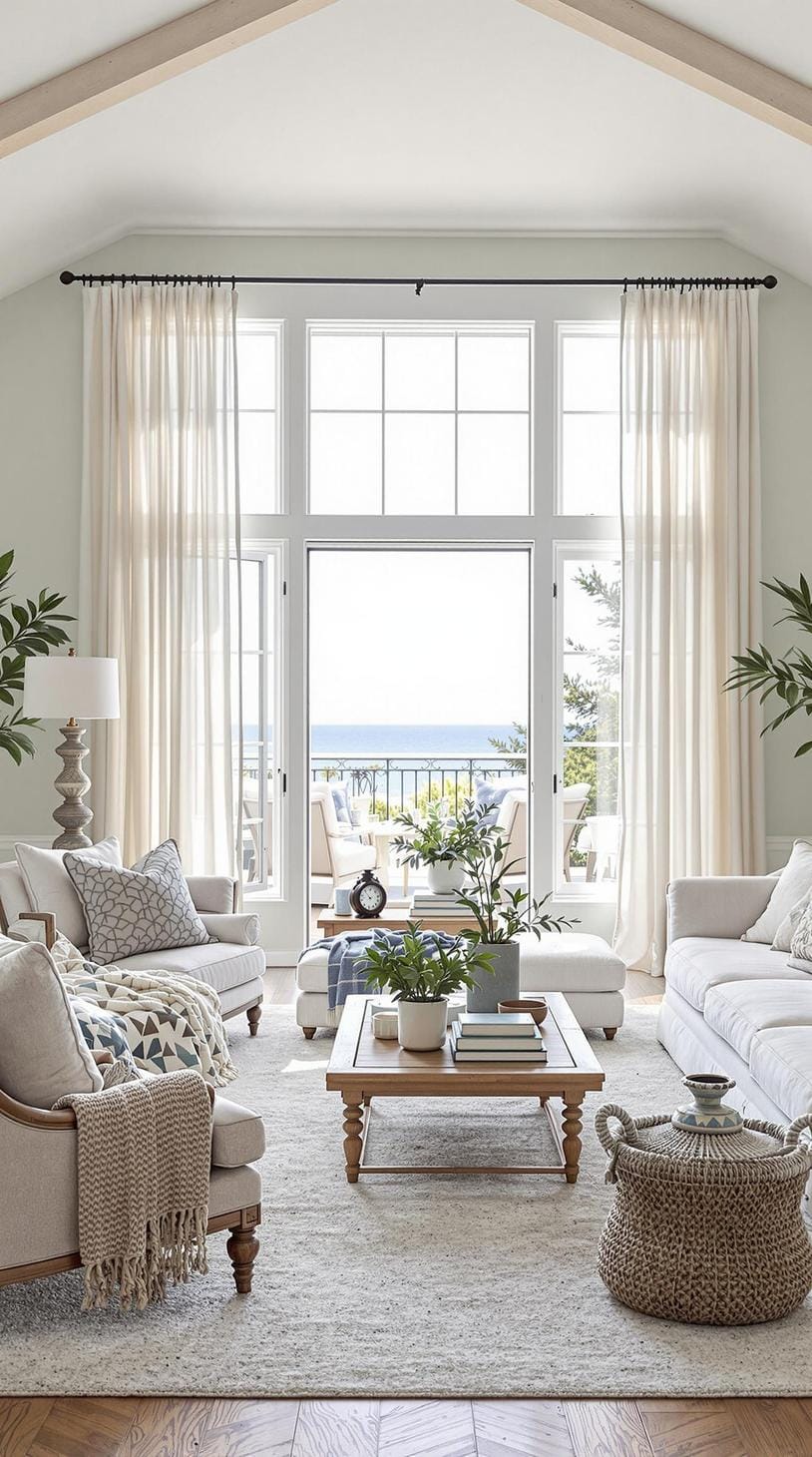 20 unique coastal farmers' living room ideas, the WoW 35 11. Set up a large open window that is emphasized with sheer curtains for natural lighting.