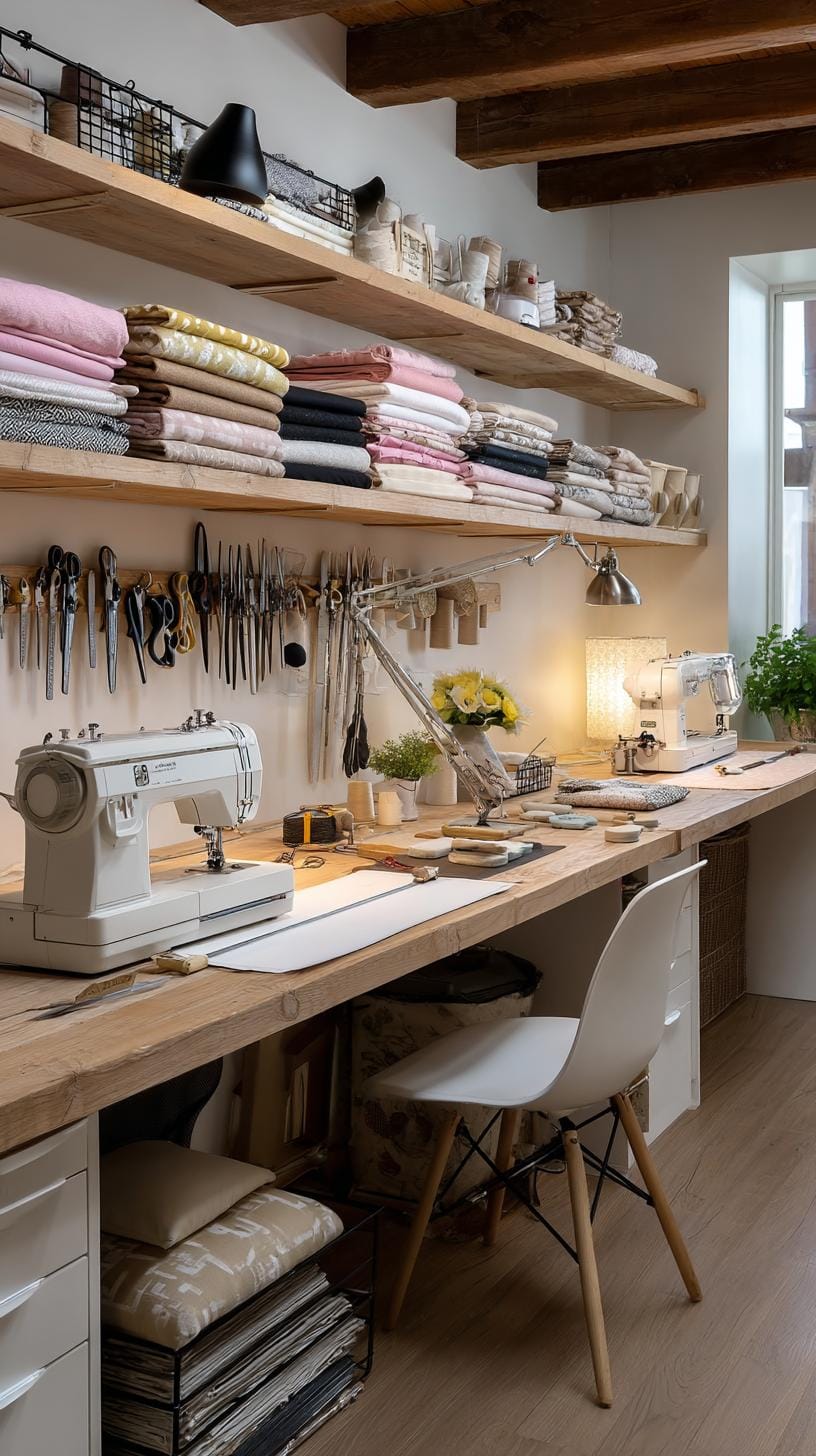 25 Bastelraum -Ideen mit genialen Organisation und Dekor Tipps 26 8. Näh- und Handwerkskombination mit wand montierter PEG Rail-0