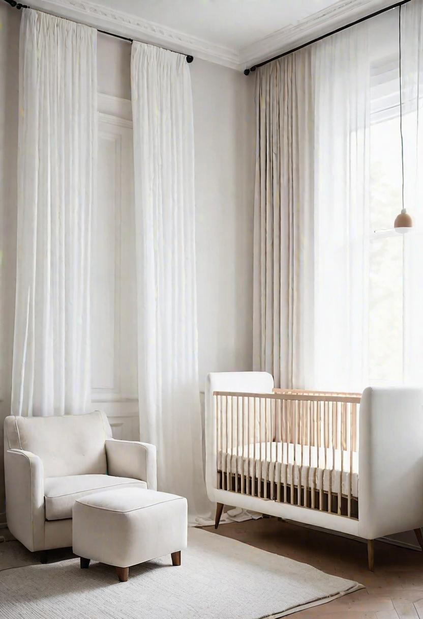 37 Sleek Minimalist Nursery Ideas: Modern, Serene Designs 7 4. Sheer White Curtain Nursery-0