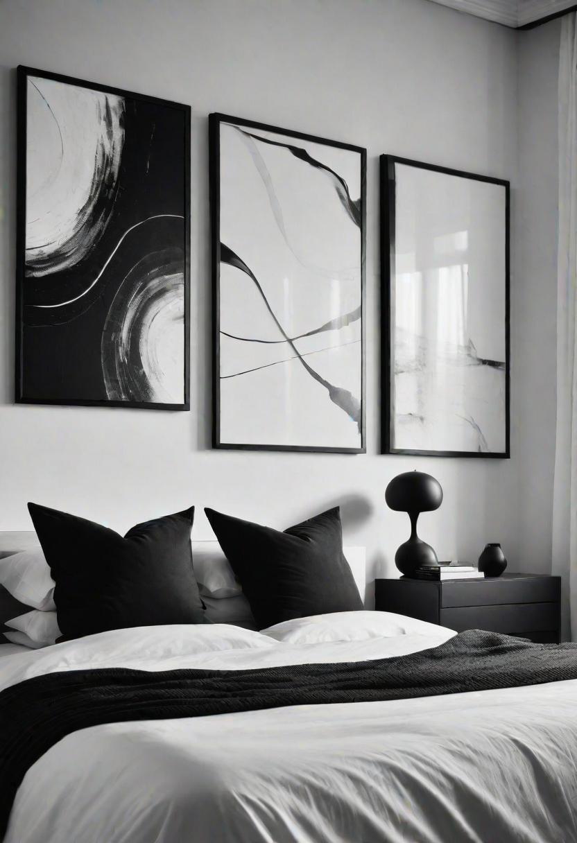 45 Black and White Bedroom Ideas for Timeless Elegance 8 6. Simplistic Abstract Art: Impactful pieces-0