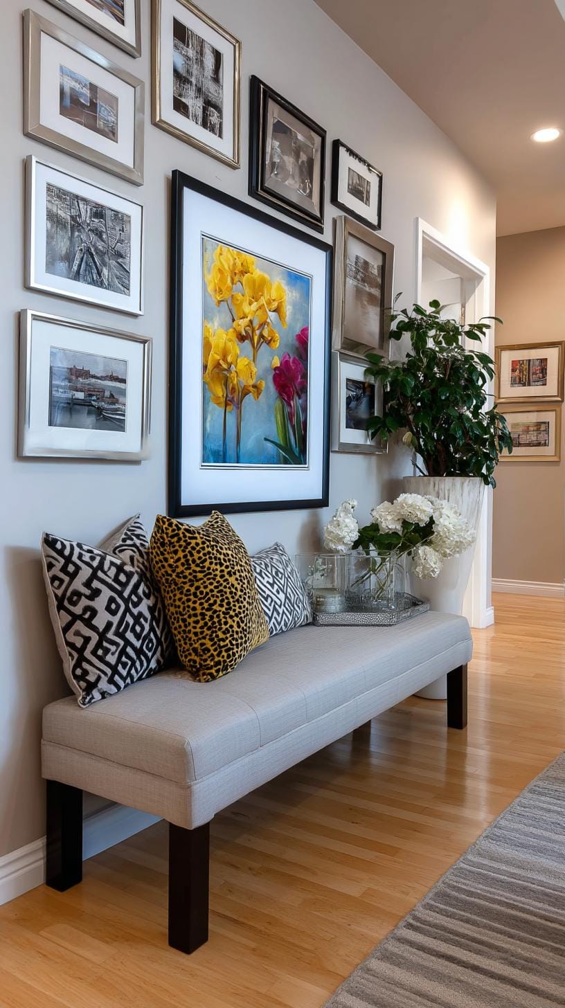 37 Gallery Wall Decor Ideas: Layouts And Styles to Elevate Any Room 47 15. Single color pop wall using neutral tones with one bold art color-2