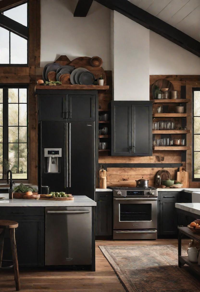 33 Modern Farmhouse Kitchen Ideas: Blending Rustic Charm with Contemporary Design 12 9. Sleek Black Stainless Steel Appliances-0