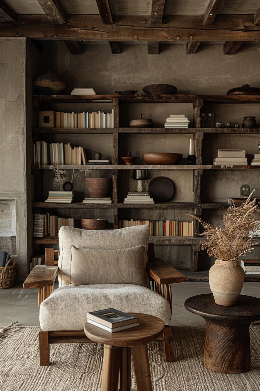 15 trendy, moody, neutral living room designs to inspire 19 9. Dark wood shelves sleep-1