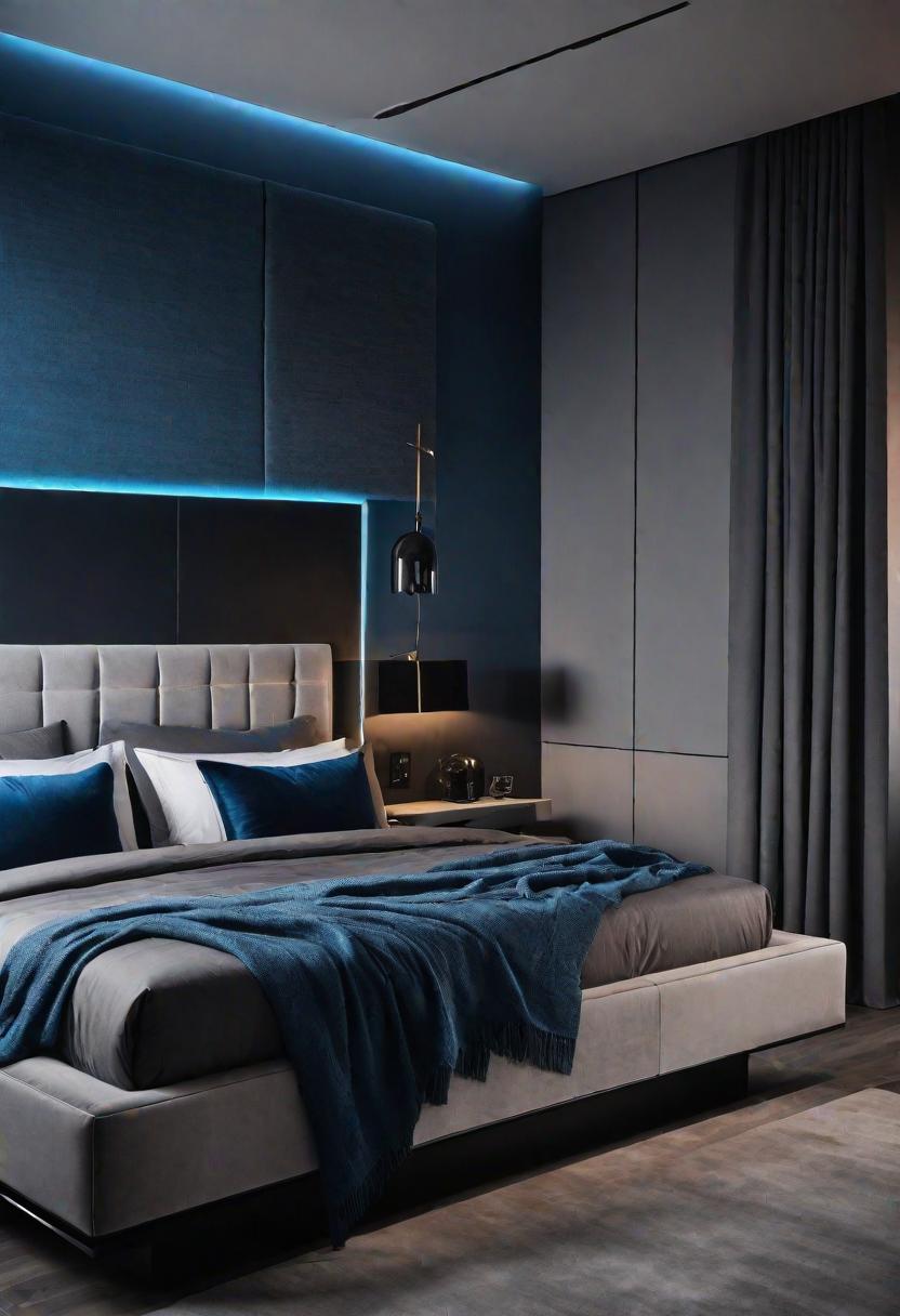 47 Stunning Grey Bedroom Ideas for An Elegant Bedroom Design 40 38. Sleek Grey & Electric Blue-0