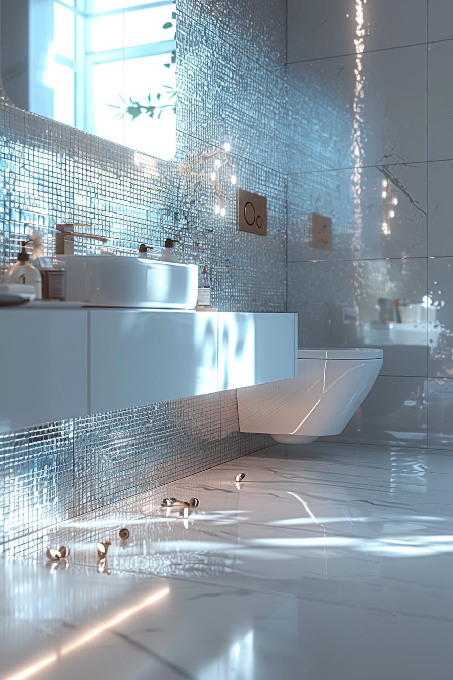 19 trendy bathroom tiles ideas, the WoW 18 9. Slim metallic bathroom tile ideas-0