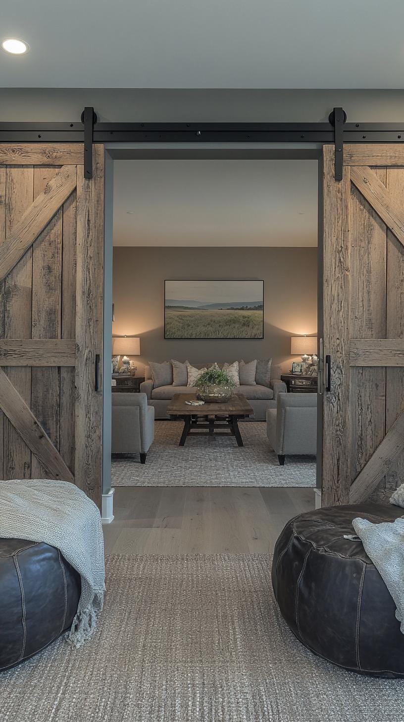 23 Best modern farmhouse living room ideas to inspire you 15 5. Slide grind doors, which leads to a cozy lounge space-0