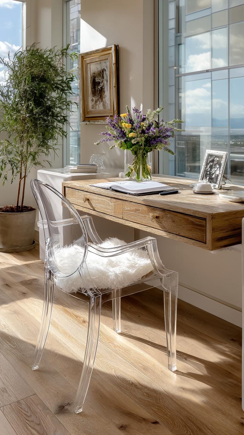 21 clever small office ideas for home and work areas 18 6. Slimline desk under a large profit window 0