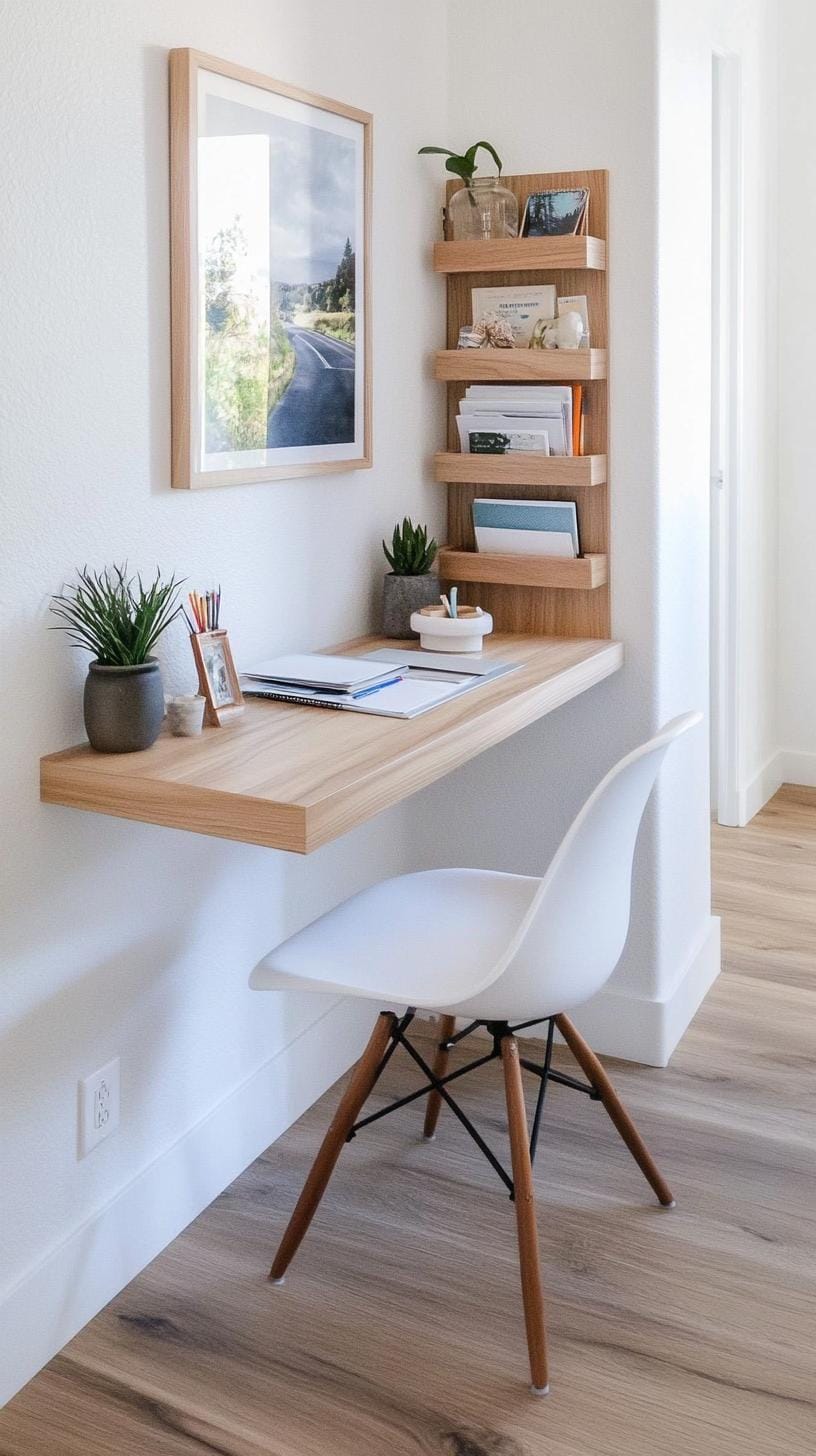 31 Home Office Ideas to Upgrade Your Work From Home Setup 83 30. Small hallway desk area with vertical organizer-0