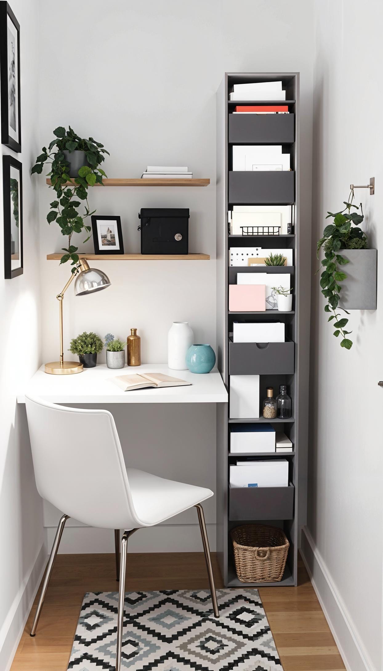 31 Home Office Ideas to Upgrade Your Work From Home Setup 84 30. Small hallway desk area with vertical organizer-1